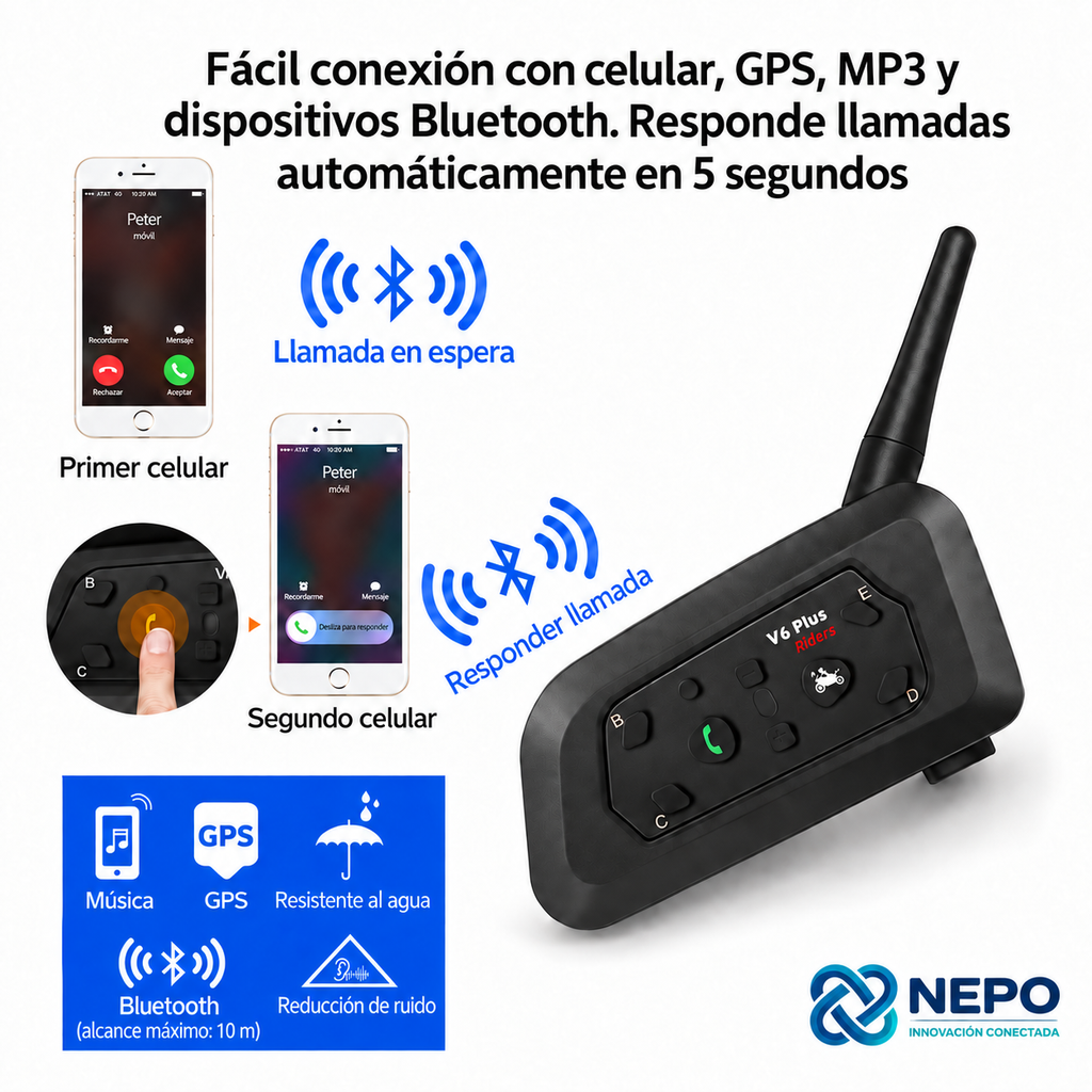 Intercomunicador Bluetooth Audífono Para Cascos De Moto Nepo