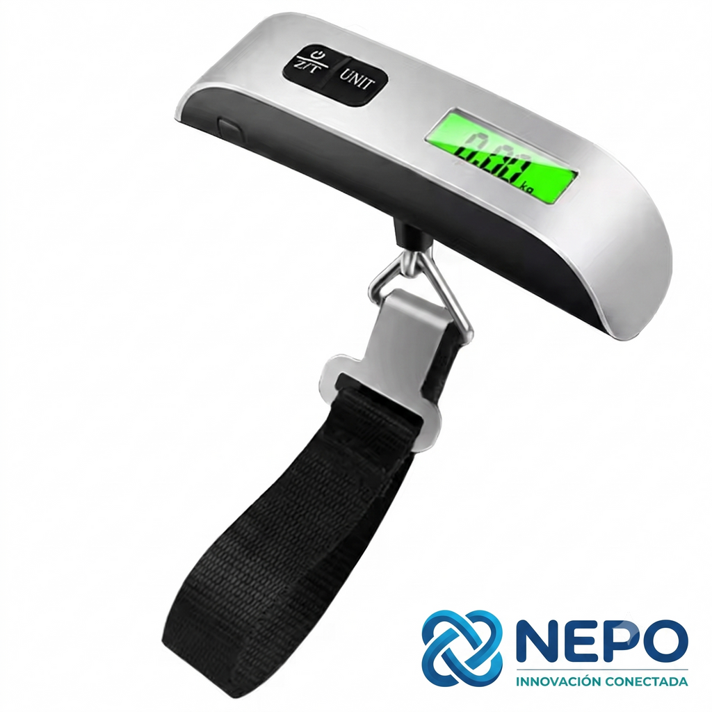 Balanza Digital De Viaje Para Valijas Equipaje Maleta 50kg Color Plateado