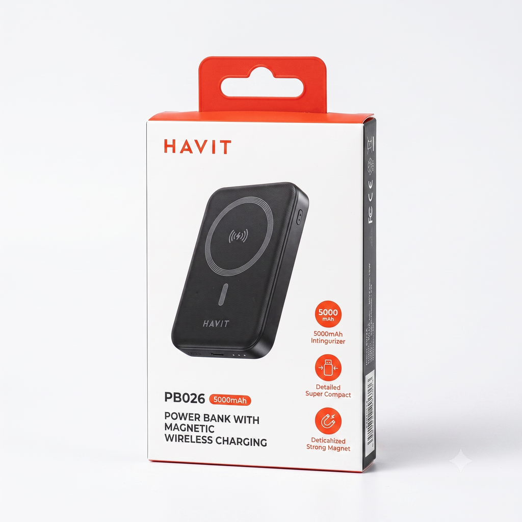 Power Bank Magnético HAVIT PB5224 de 10000mAh con Carga Inalámbrica 15W y PD20W