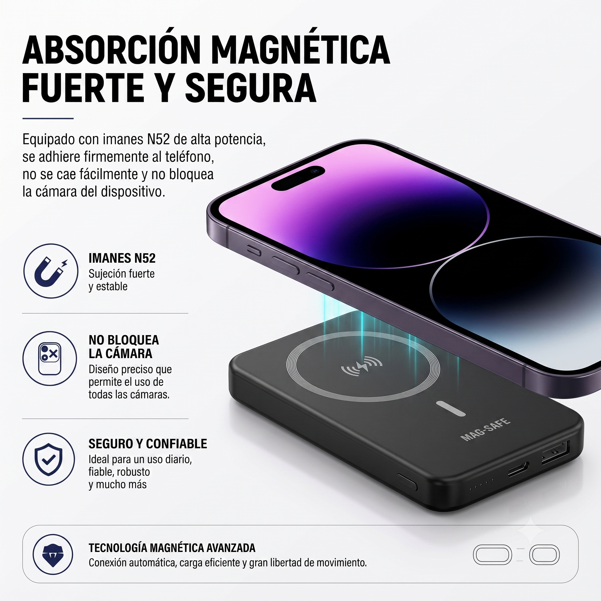Power Bank Magnético HAVIT PB5224 de 10000mAh con Carga Inalámbrica 15W y PD20W