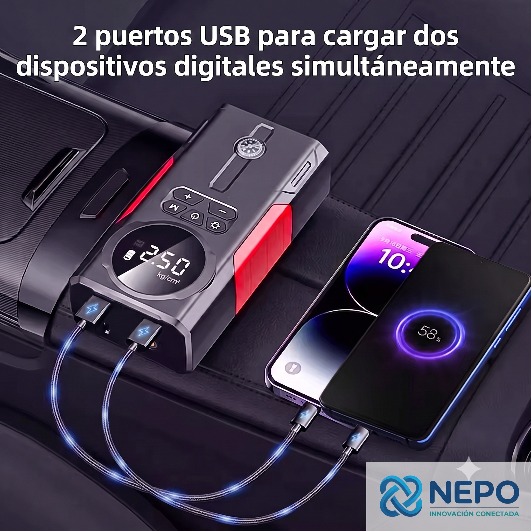 Arrancador de Batería y Compresor de Aire Portátil 4 en 1 (1800A, 150 PSI)