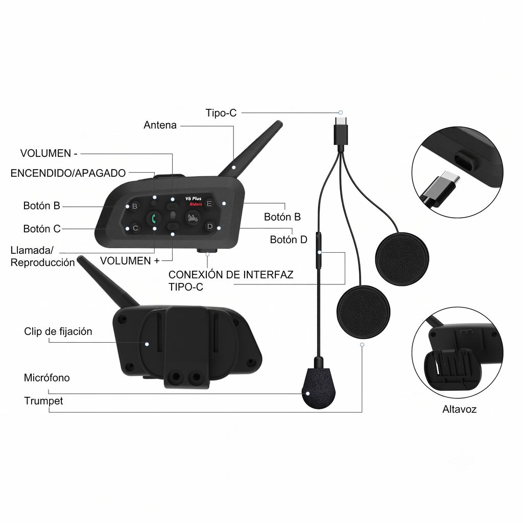Intercomunicador Bluetooth Audífono Para Cascos De Moto Nepo
