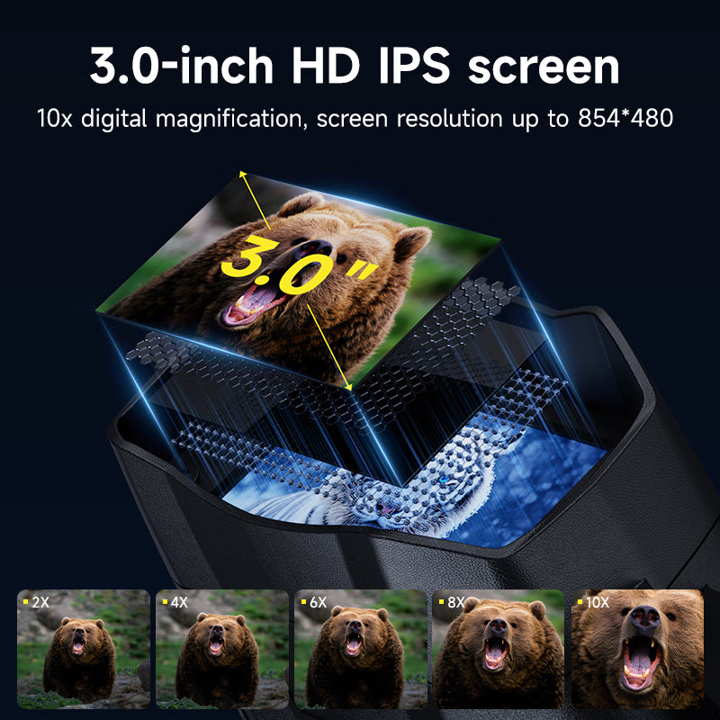 Binoculares / Visor de Visión Nocturna Infrarroja 4K Ultra HD – Pantalla IPS 3.0" – Alcance 800m – Zoom Digital 10x