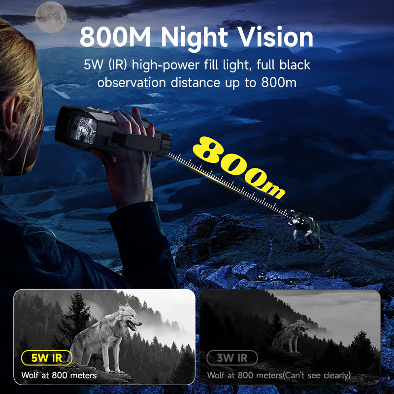 Binoculares / Visor de Visión Nocturna Infrarroja 4K Ultra HD – Pantalla IPS 3.0" – Alcance 800m – Zoom Digital 10x