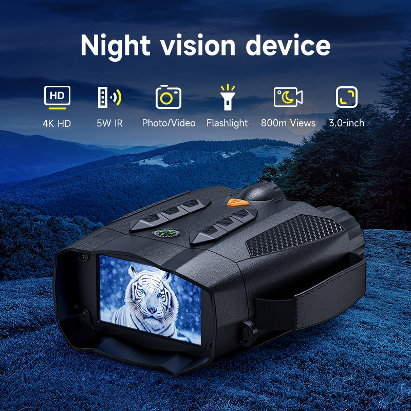 Binoculares / Visor de Visión Nocturna Infrarroja 4K Ultra HD – Pantalla IPS 3.0" – Alcance 800m – Zoom Digital 10x